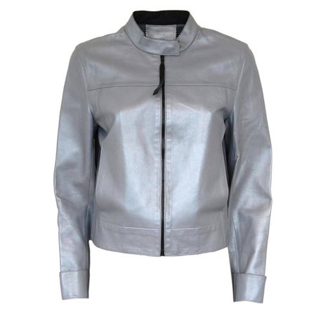 Prada Azure Perlage Leather Jacket For Sale at 1stdibs