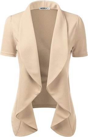 DOUBLJU Womens Short Sleeve Summer Blazer Stretch Lightweight Open Front Draped Ruffles Blouses Cardigan with Plus Size(S-3X) at Amazon Women’s Clothing store