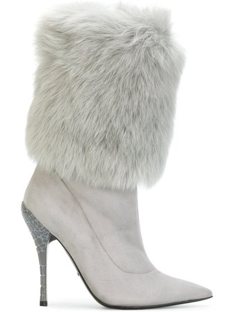 grey boots heels with faux fur - Google Search