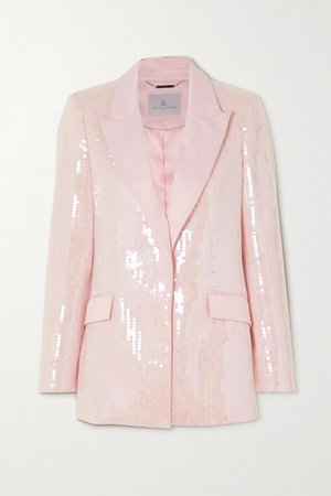Baby pink Sequined satin-crepe blazer | Ralph & Russo | NET-A-PORTER