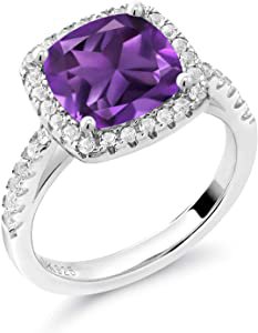 Gem Stone King 925 Sterling Silver Purple Amethyst and White Created Sapphire Women's Engagement Ring (2.60 Cttw, 8MM Cushion Cut, 2.60 Ct Cushion)) (Size 8) | Amazon.com