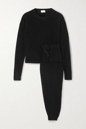 Black Wool and cashmere-blend sweater and track pants set | Allude | NET-A-PORTER