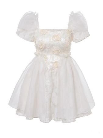RECIT Square Neck Puff Sleeves Puffy Dress