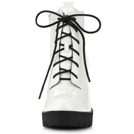Allegra K Women's Lace Up Chunky Heels Platform Ankle Combat Boots White 6.5 M Us : Target