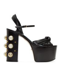Gucci Leather Black Pearl & Stud Platform Sandals - Lyst