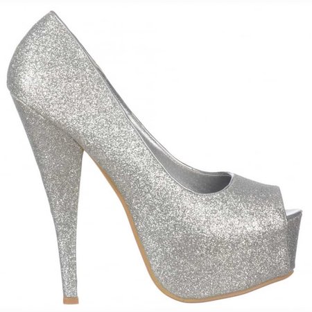 Onlineshoe Sparkly Silver Glitter Peep Toe Stiletto Concealed Platform High Heel Shoes - Silver - WOMENS from Onlineshoe UK