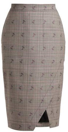 Wilcox Prince Of Wales Checked Wool Blend Skirt - Womens - Grey Multi