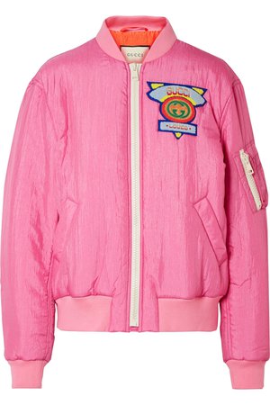 Gucci | Appliquéd satin-shell bomber jacket | NET-A-PORTER.COM