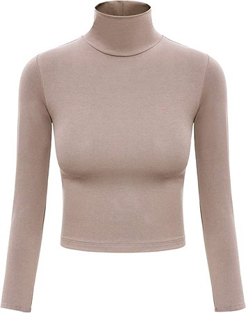 Apricot Turtleneck Women Long Sleeve Crop Top Turtle Neck Soft Lightweight Basic Slim Fit Tops Apricot S at Amazon Women’s Clothing store