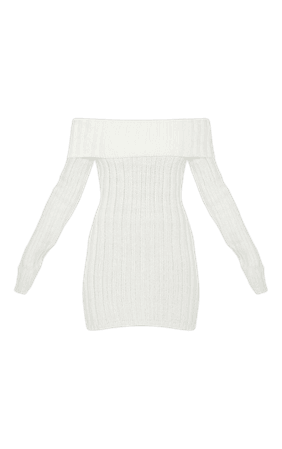 Cream Chunky Knitted Bardot Dress