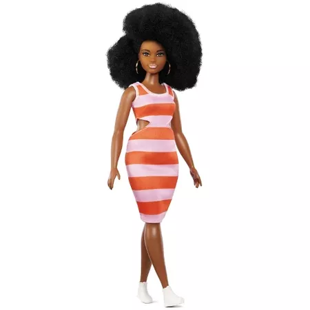 Barbie Fashionistas Doll 105 - Curly Hair With Striped Cut-Out Dress : Target
