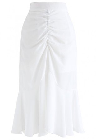 Concinnity Asymmetric Frilling Midi Skirt in White - Skirt - BOTTOMS - Retro, Indie and Unique Fashion