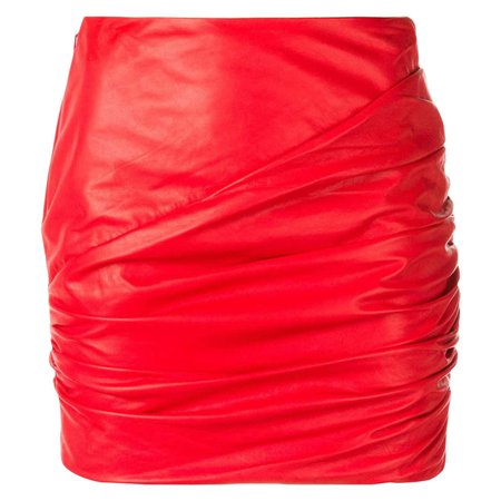Versace Red Leather Asymmetrical Ruched Mini Skirt Size 40 For Sale at 1stDibs