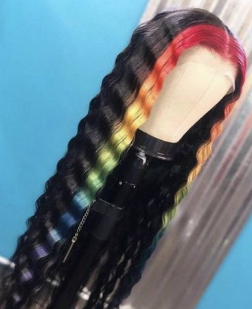 black and rainbow lace wig
