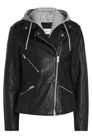 Closed - Park Embellished Leather Biker Jacket with Hoody - black