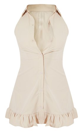 Stone Woven Sleeveless Frill Hem Shirt Dress | PrettyLittleThing USA