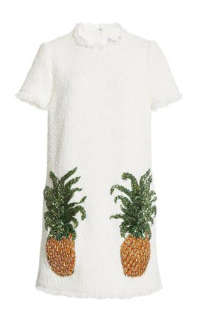 Pineapple Embroidered Cady Mini Dress By Oscar De La Renta | Moda Operandi