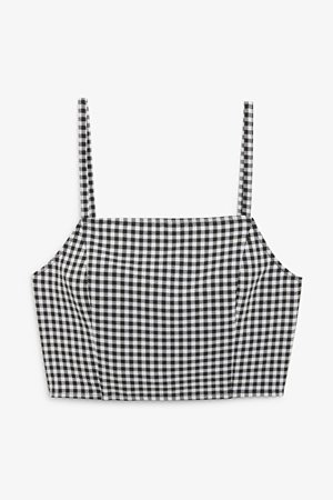 Cropped singlet bra top - Black and white gingham - Tops - Monki WW