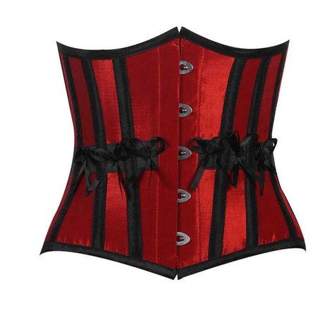 deep red underbust corset with black stripes