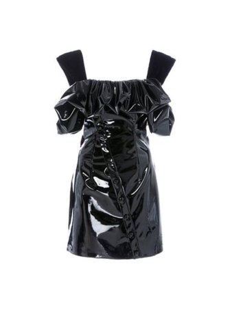 black sleeveless latex dress