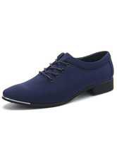 Blue Leather Shoes Pointed Toe Lace Up Micro Suede Shoes for Men - Milanoo.com