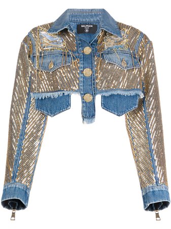 Balmain sequin-embellished Denim Jacket - Farfetch