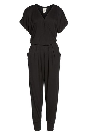 Loveappella Short Sleeve Wrap Top Jumpsuit Black
