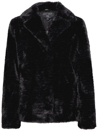 Black Short Textured Faux Fur Coat