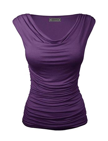 CLEMONCE Double Lining Cozy Cowl Neck Ruched Side Fitted Top S to 3XL at Amazon Women’s Clothing store: