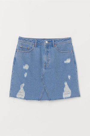 Denim Skirt - Light denim blue/trashed - Ladies | H&M US