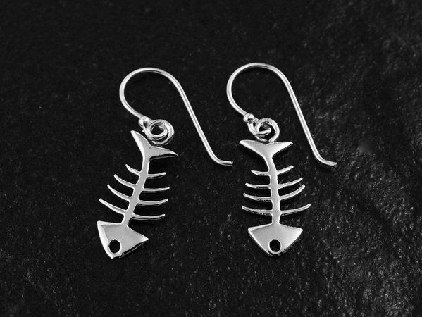 Silver Fishbone Earrings Fish Bone Earrings Drop Dangle | Etsy