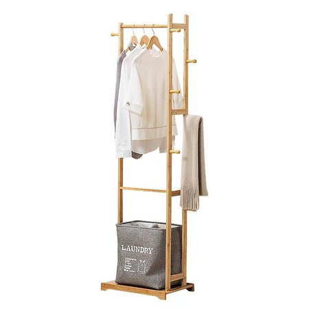 Bamboo Garment Coat Clothes Hanging Heavy Duty Rack with top Shelf Clo - eminster