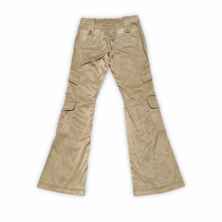 y2k beige metallic pop star cargo flare pants