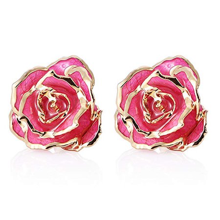 Amazon.com: ZJchao Women Flower Stud Earrings Dipped 24K Gold Earring Pins Birthday Gift for Her (rose red): Clothing