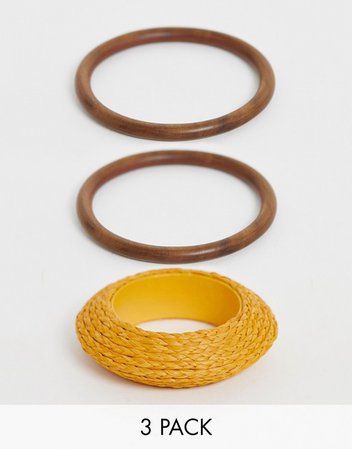 Glamorous Exclusive straw rattan and wood bangle pack | ASOS