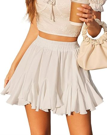 Amazon.com: Avidlove Women High Waist Mini Skirt Ruffle Hem Flared Mini Skater Skirts Short Lingerie Skirts A-White: Clothing, Shoes & Jewelry