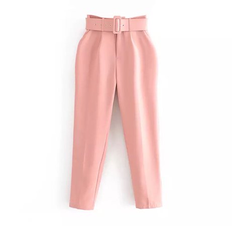 pink belted crop pants