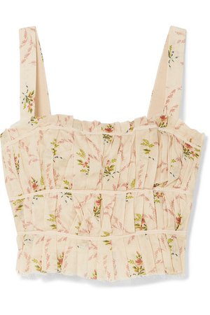 Brock Collection | Pleated floral-print cotton-gauze bustier top | NET-A-PORTER.COM