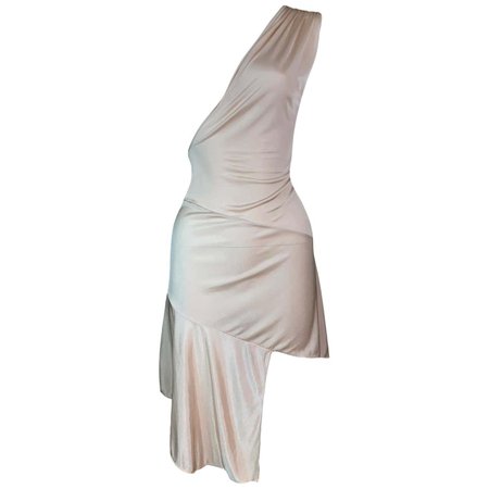 S/S 2001 Christian Dior John Galliano Nude One Shoulder Bodycon Mini Dress For Sale at 1stDibs