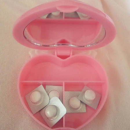 pink heart pill case
