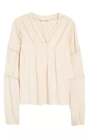 Lucky Brand Lace Inset Peasant Blouse | Nordstrom