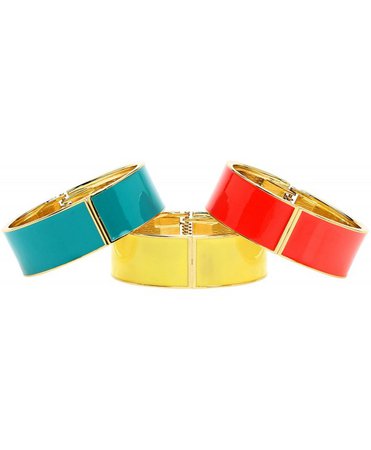 Bright Red- Steel Blue Turquoise- Yellow Sleek Hinge Metal Bangle Bracelet (Set of 3) - C412O3RLKYE