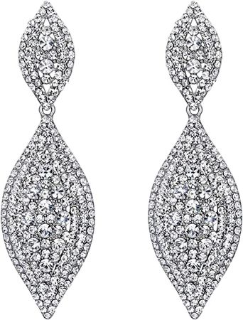 Amazon.com: Flyonce Women's Rhinestone Crystal Wedding Bridal 2 Leaf Drop Dangle Chandelier Earrings Clear: Clothing, Shoes & Jewelry