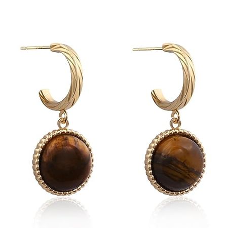 Amazon.com: Tiger Eye Gemstone Earrings 14k Gold Plated Dangle Drop Earrings Gold Hoop Stud Earrings for Women Fashion Jewelry : Handmade Products