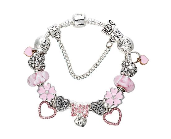 pink and silver charm bracelet