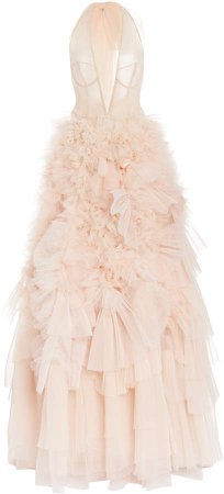 Marchesa Textured Ruffled Tulle Gown