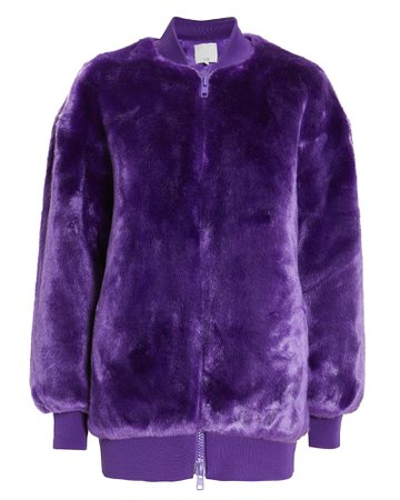 Purple Faux Fur Zip Up Track Jacket