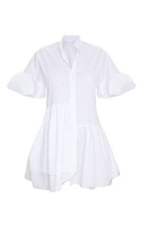 White Frill Drop Hem Buttoshirt Dress | PrettyLittleThing