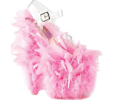 Womens Pleaser Flamingo 808F Heeled Sandal - Clear/Neon Pink Marabou Feather Synthetic - FREE Shipping & Exchanges