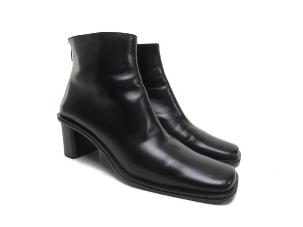 Made in Italy DESIGNER 90s Black Leather boots 90s square toe booties – vintage90s.com